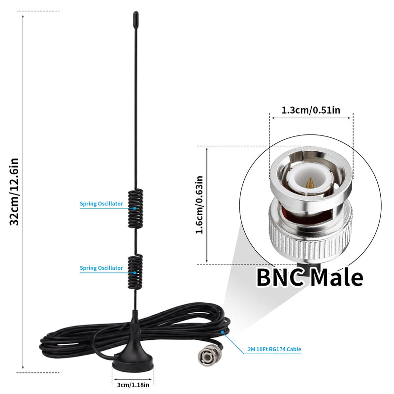 20MHz-1300MHz VHF UHF Ham Amateur Radio Police Scanner Antenna Magnetic Base BNC Male Antenna for Uniden Bearcat BC125AT RTL-SDR Whistler Shack Police Scanner,Kaunosta