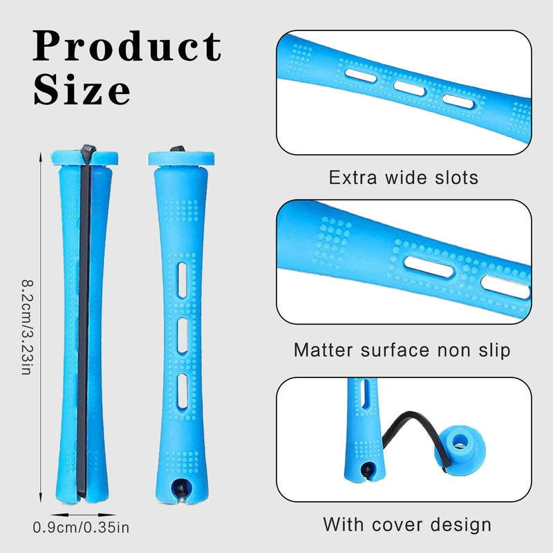 60 Small Size Hair Curlers, 0.35 Inch Rollers, Blue Perm Rods, Home Perm Kits for Women & Men, Natural to Long Hair Styling Tool
