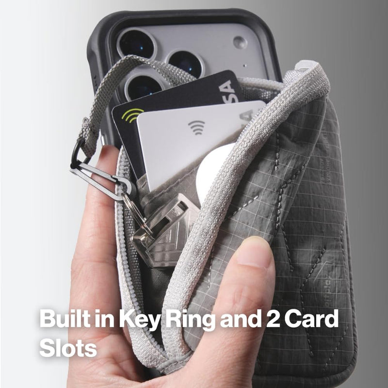 bitplay Magnetic Quilted Mini Pouch, Magsafe Compatible Phone Pouch, Everyday Carry Card Holder with Key Slot, Adhesive Metal Ring Included, Green