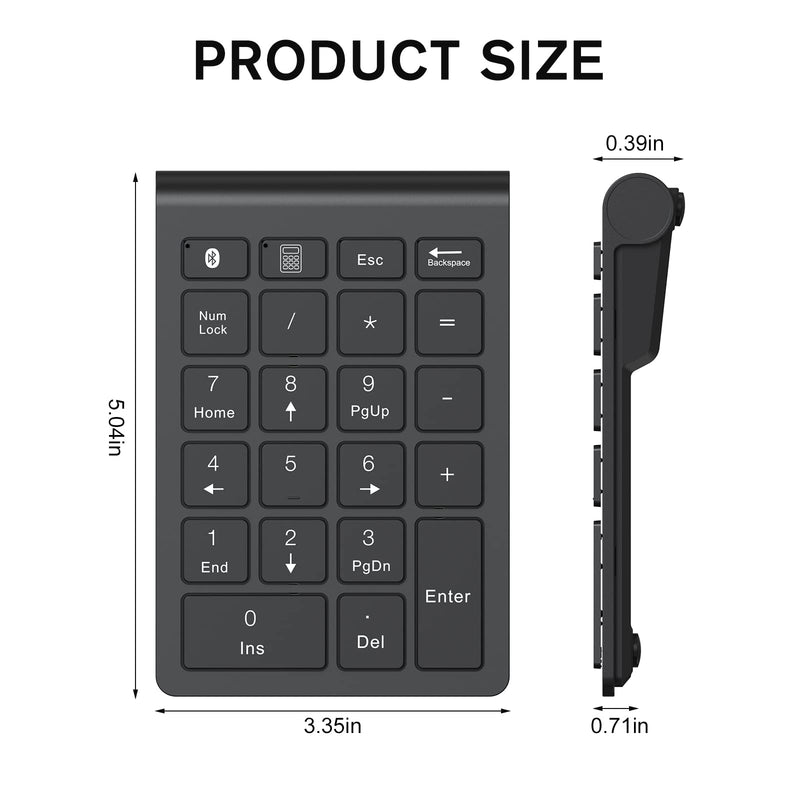 cimetech Bluetooth Number Pad, Wireless Numeric Keypad Numpad, 22 Keys Portable Mini Financial Accounting Keyboard for Laptop Notebook, Desktop, Surface Pro, PC BT-Black