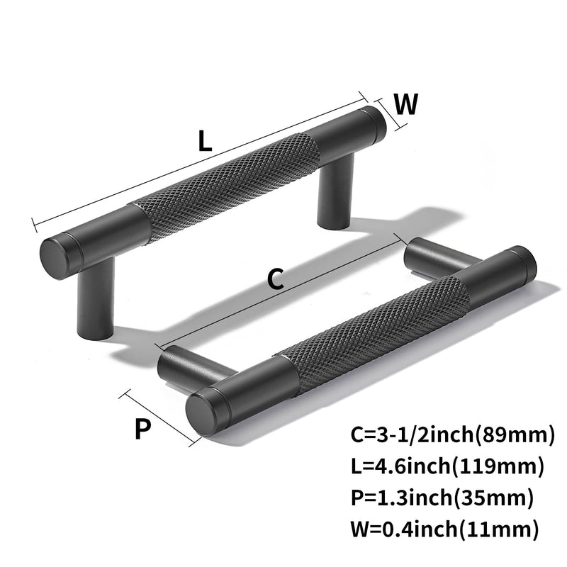 khtumeware 10 Pack 3-1/2 Inch(89mm) Aluminum Handles Knurled Black Cabinet Pulls Drawer Pulls Kitchen Hardware Kitchen Handles for Cabinets Cupboard Handles 3-1/2"(89mm) Hole Center 10-pack