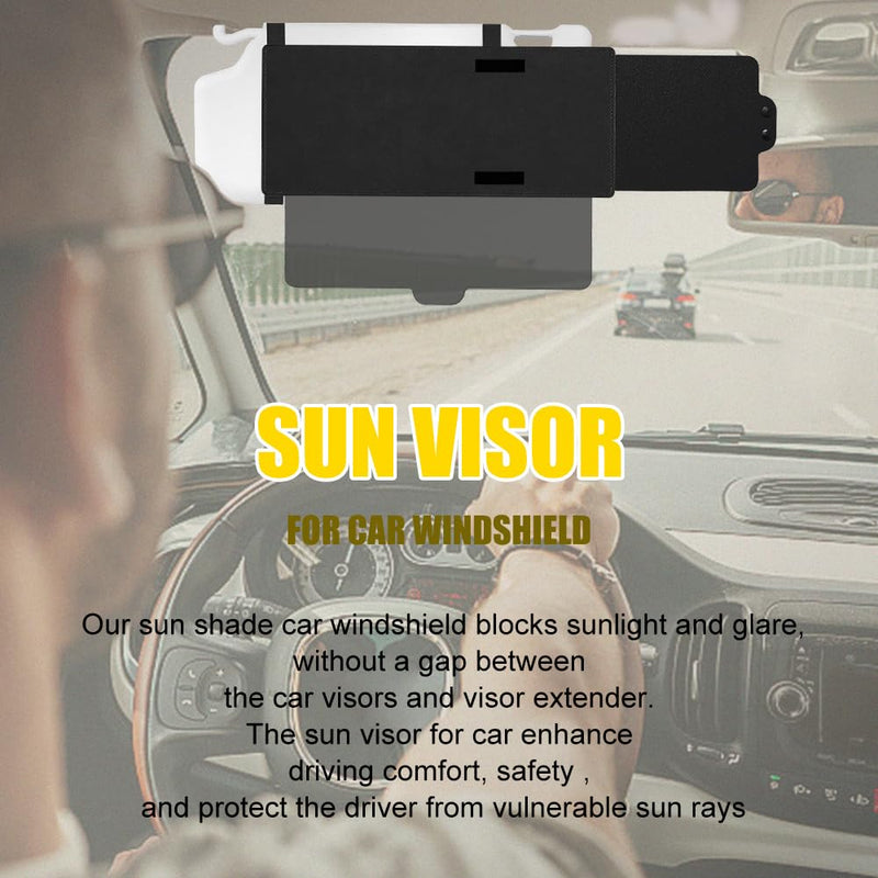 Polarized Car Sun Visor Extension with PC Lens and Side Sunshade, Anti-Glare Windshield Visor - Universal for Most Cars (Black) Black