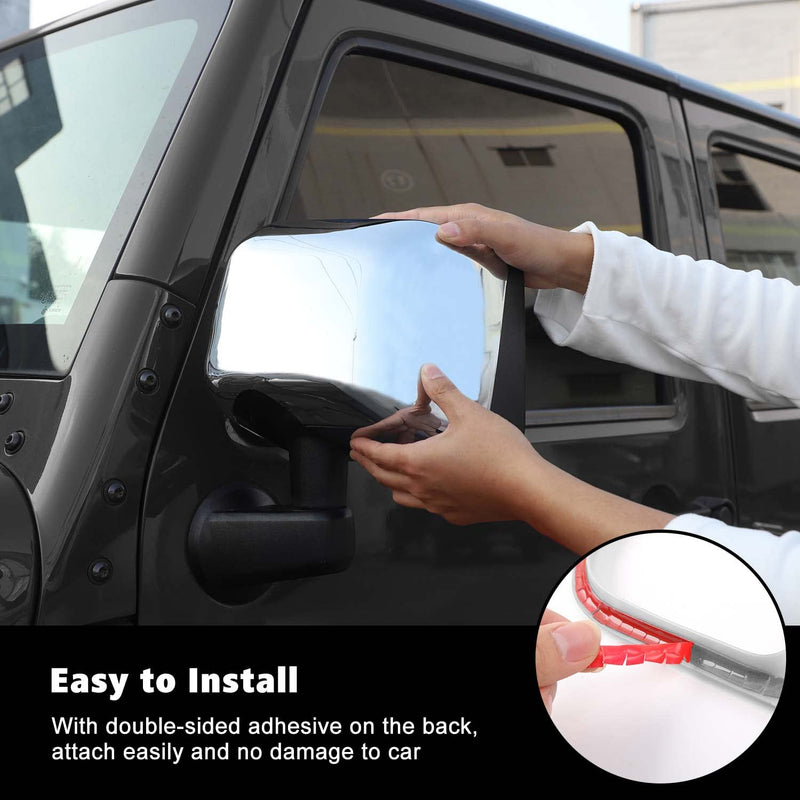 Rearview Mirror Cover Trim Shell Kit Car Rear View Mirror Exterior Decoration Accessories for Jeep Wrangler JK JKU 2007-2017,Chrome Chrome