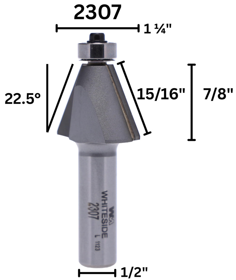 Whiteside Router Bits 2307 Edge Bevel Bit with 22-1/2-Degree 5/16-Inch Cutting Length