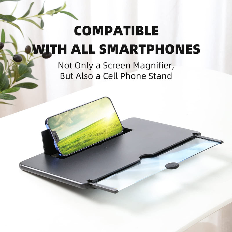 Screen Magnifier for Cell Phone, 16" Phone Magnifying Screen 2023 Upgraded HD 3D Phone Screen Amplifier Phone Stand with Screen Enlarger Compatible with All Smartphones for Movies Videos Gaming 16 Inch