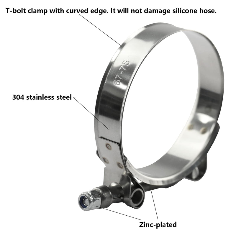 Ucreative Straight ID: 3.0" (76mm) Silicone Hose Coupler High Temperature 4-ply with T-Bolt Clamp 3.0" (76mm)