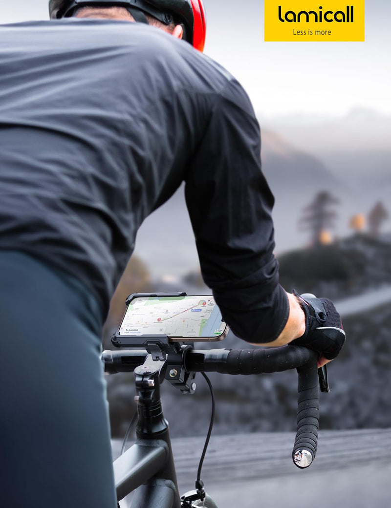 Lamicall Motorcycle Bike Phone Mount - [No Block Camera] [1s Lock] Bike Cell Phone Holder Clamp, Bicycle Scooter Handlebar Clip, for iPhone 17 16 15 14 Pro Max, Galaxy S25 S24 Ultra, 4.7-7" Phones