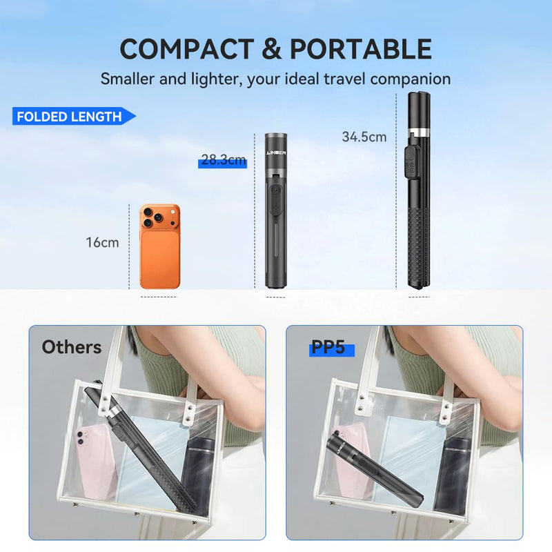 62.9" Selfie Stick Tripod - One-Button Pop-Open Phone Tripod with Remote. | Selfie Stick Tripod Stand | One-Button Instant Open, One-Pull Fold, Portable with Magnetic Remote, iPhone Android Compatible Black