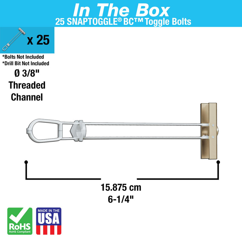 TOGGLER SNAPTOGGLE BC Toggle Anchor, Zinc-Plated Steel Channel, Made in US, 3/8" to 2-1/2" Grip Range, For 3/8"-16 UNC Fastener Size (Pack of 25)