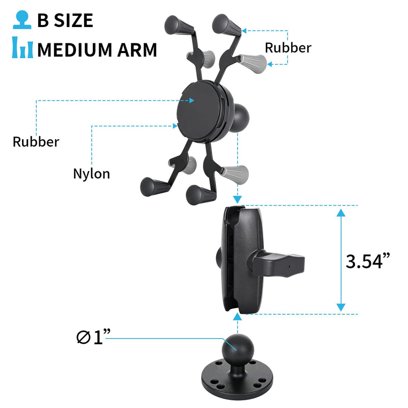 Strg Phone Mount with Drill-Down Round Base for 1.41-4.25" Phones | Phone Holder with Aluminum Alloy Double Socket Arm and 1" Ball Mount for Car Motorcycle Bike Truck Kayak Boat Phone Mount