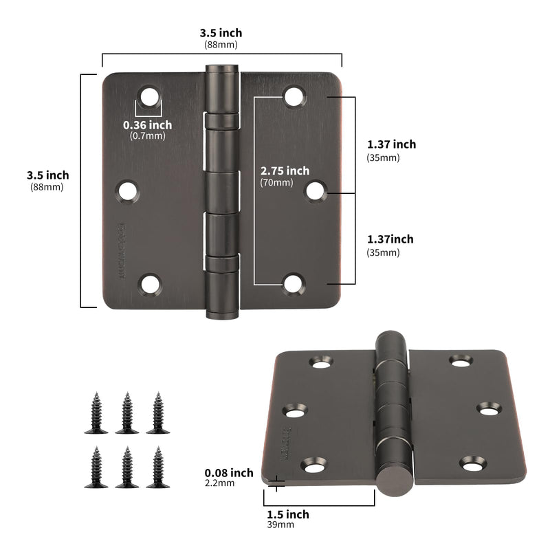 goldenwarm 3 Pack 304 Stainless Steel Door Hinges, Oil Rubbded Bronze Non Removable Pin Heavy Duty Ball Bearing Door Hinges 3.5 Inch, Commercial and Residential Door Hardware, with 1/4 Inch Radius 1/4" Radius Corner Oil Rubbed Bronze