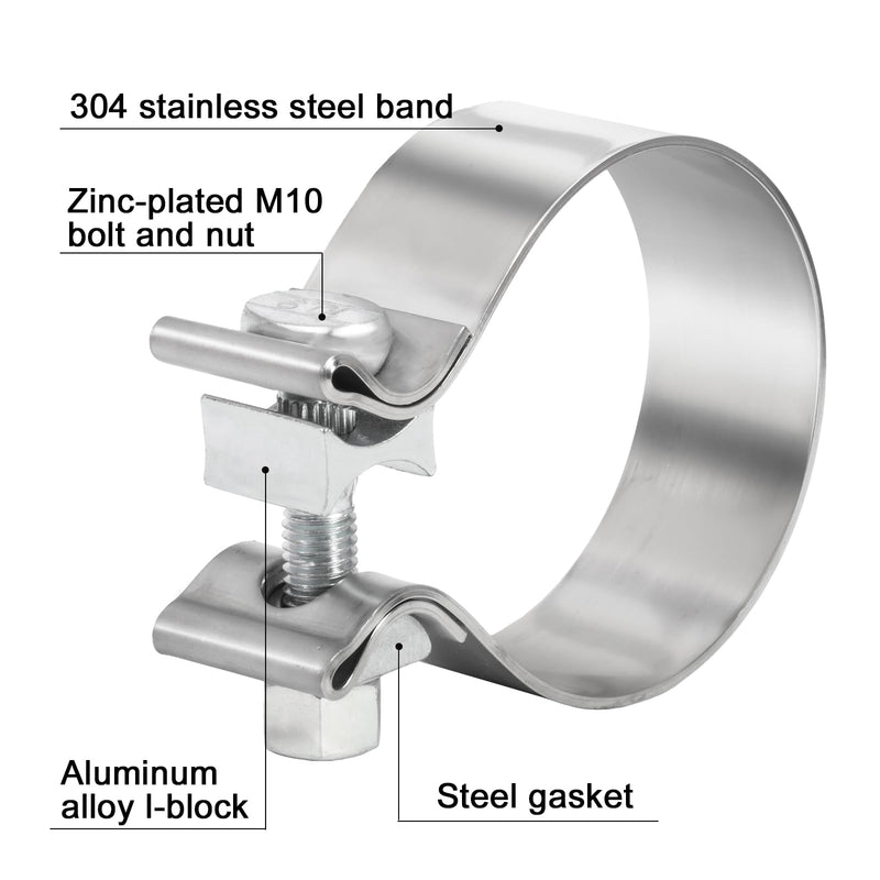 TIROL 3 Exhaust Clamp 3 inch Exhaust Clamp Stainless Steel Narrow Band Muffler Clamp for 3" OD Exhaust Pipe, Muffler Pipe 2Pcs 3 Inch Exhaust Clamp 2pcs