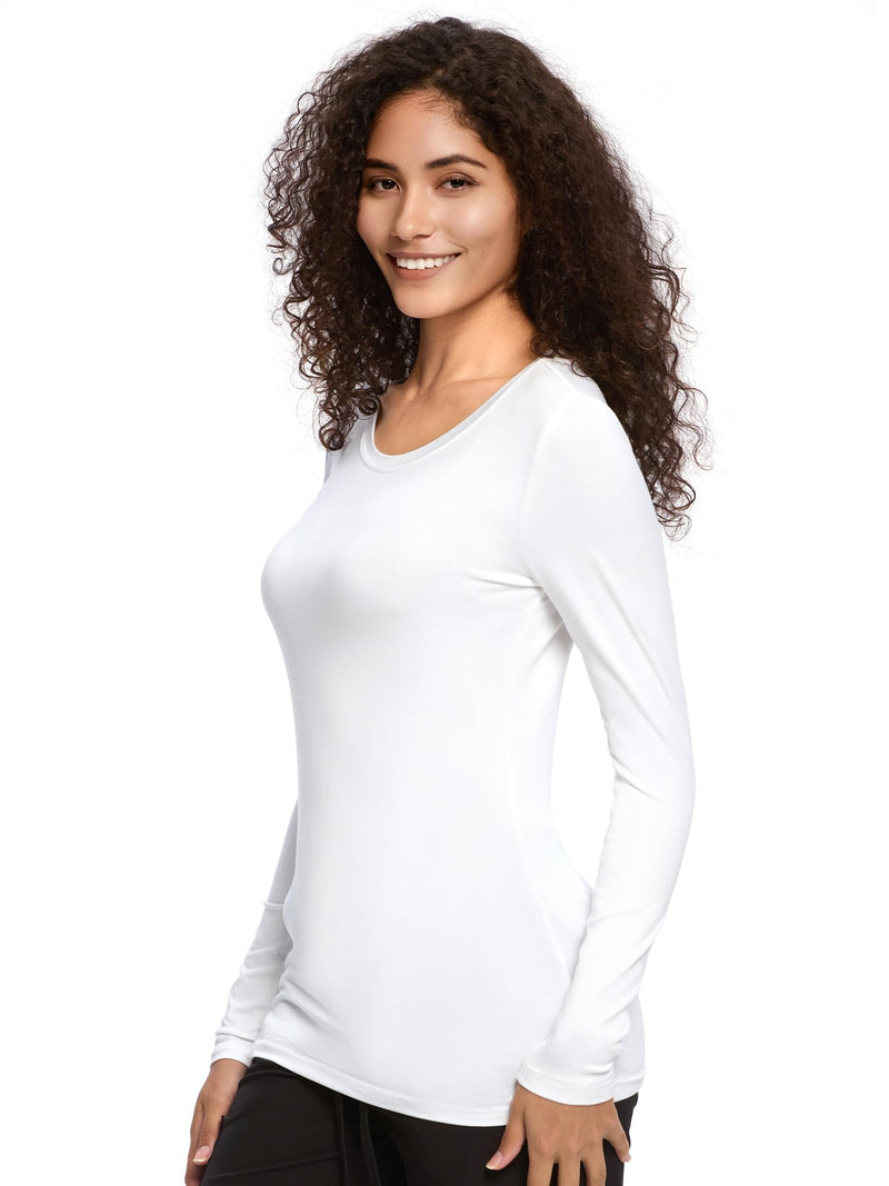 COZYFIT 3 Pack Underscrub Long Sleeve Women - Undershirts for Women Soft Fabric White Medium