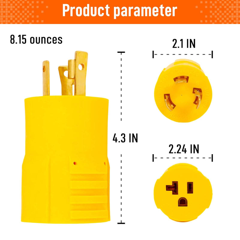 NEMA L5-30P to 5-15/20R RV Generator Adapter, 3-Prong Locking Generator Shore Power Adapter: NEMA L5-30P to Household Regular 5-15R/5-20R Inlet Connector - 30A to 110V/120V for RVs & Marine NEMA L5-30P to 5-15/20R Adapter