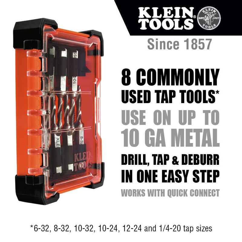 Klein Tools 32217 Drill Tap Tool Kit, 8-Piece, for Aluminum-Brass-Copper-Plastic-Mild Steel, Quick Connect Power Tools Compatible