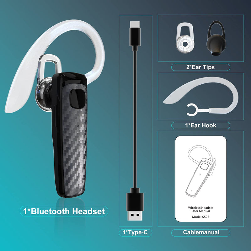 Bluetooth Headset, CVC8.0 Handsfree Bluetooth Earpiece, 16 Hrs Talk Time Noise Cancelling Single Ear Wireless Headset for Office Driving, Compatible with iPhone ＆ Android Samsung Cellphone Black