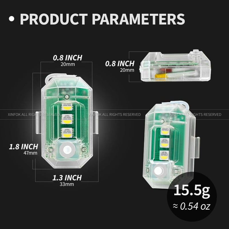 8Pcs Wireless LED Strobe Lights with Remote Control, RGB Led Aircraft Strobe Lights High Brightness 8 Colors Waterproof Anti-Collision Night Warning Lighting for Car Motorcycle RC Aircraft Bike