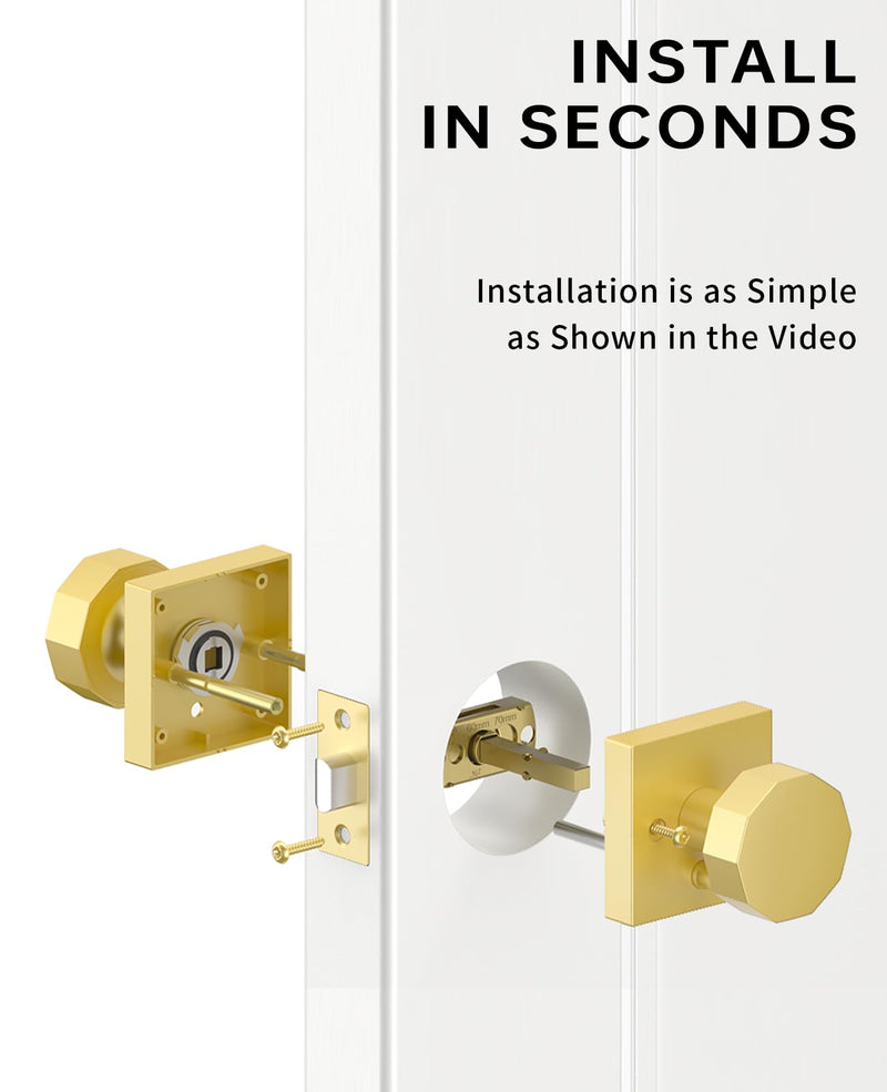 Asidrama 1 Pack Privacy Gold Door Knob with Lock, Brush Gold Door Knobs Interior for Bedroom or Bathroom, Heavy Duty Brush Gold Door Handle for Left Right Sided Doors 1pack Brushed Gold