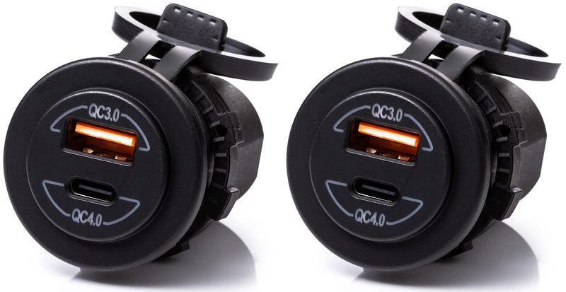 12/24V Socket Dual USB Type C PD 3.0 (60W) + USB A (36W) Fast Charger for Car, Boat, Marine & RVs (2-Pack)