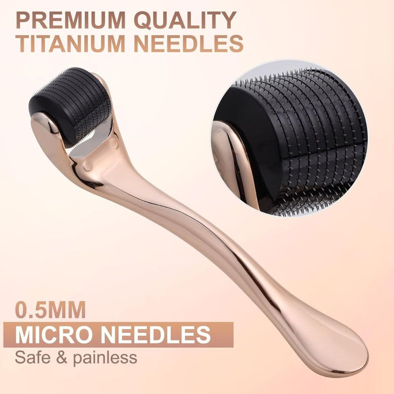 Derma Roller for Skin, Hair & Beard – Women and Men Titanium Microneedling Roller for Face & Scalp, Safe & Easy to Use