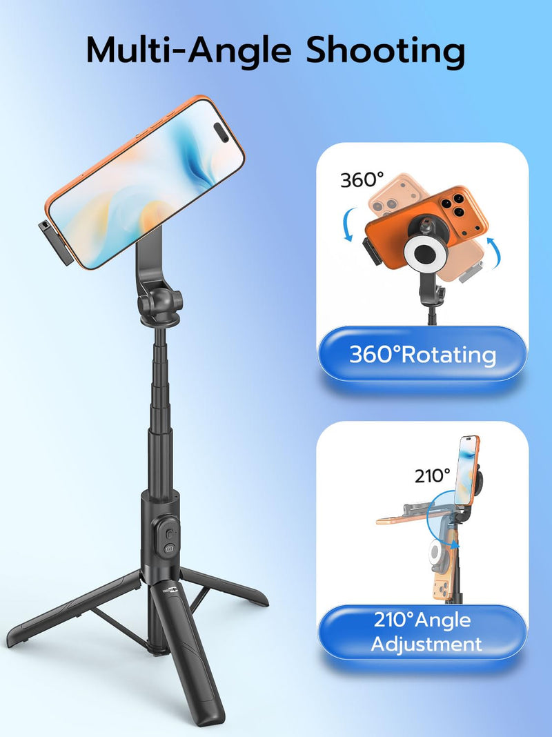 USKEYVISION Vlogging Kit, Content Creator Essentials w/Light & Lavalier Mic | Magnetic Selfie Stick Tripod for iPhone with Light, Vlogging Microphone for Content Creators, Youtube Recording(SPT-02Combol) Black