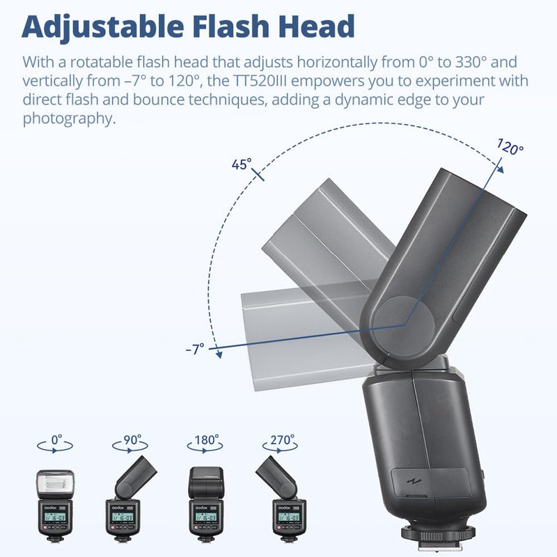 GODOX TT520III Universal Camera Flash Speedlite(TT520II Upgraded) | Built-in Receiver and RT Transmitter,S1/S2 Modes,8 Power Levels,Compatible with Canon Nikon Olympus Fujifilm Panasonic