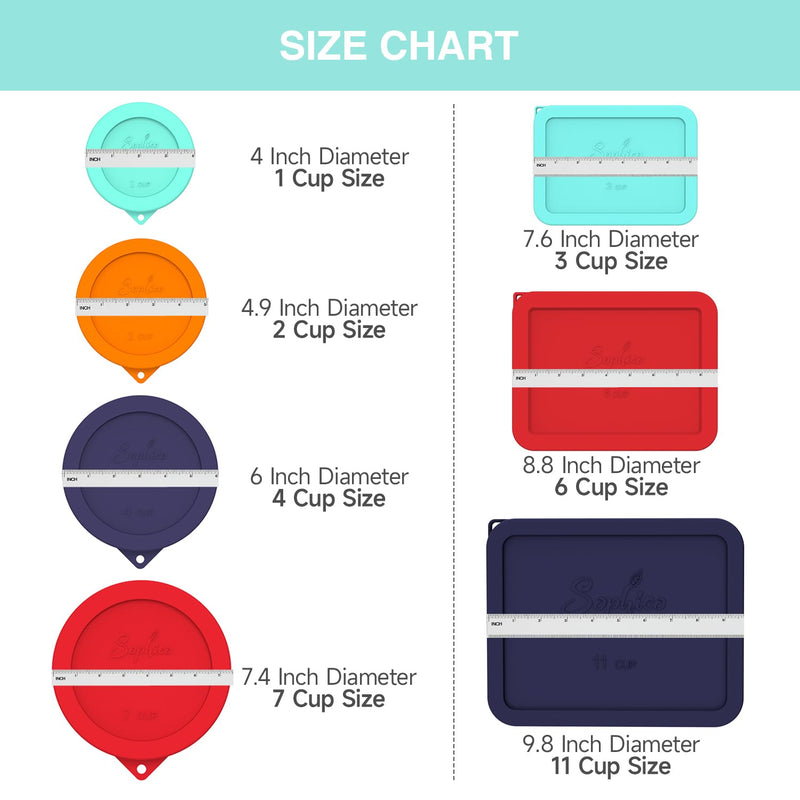 Sophico 3 Cup Rectangle Silicone Storage Cover Lids Replacement for Pyrex 7210-PC Glass Bowls, Container not Included (MIX, 4 Pack) MIX