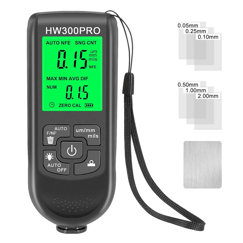 Paint Thickness Gauge Meter Fe/NFe Probe Coating Thickness Gauge Professional Multifunctional Car Paint Depth Gauge Test Precise HW-300PRO for Car Automatic Detection(black) (black) black