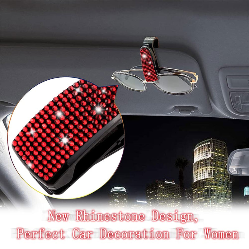 Turcee Set of 2 Bling Rhinestone Car Sun Visor Glasses Holders with Anti-Scratch Sponge,Car Decoration for Women Girls,Ticket Card Clip Visor Organizer,Universal Rhinestone Car Accessories (Red-2pcs) Red-2pcs