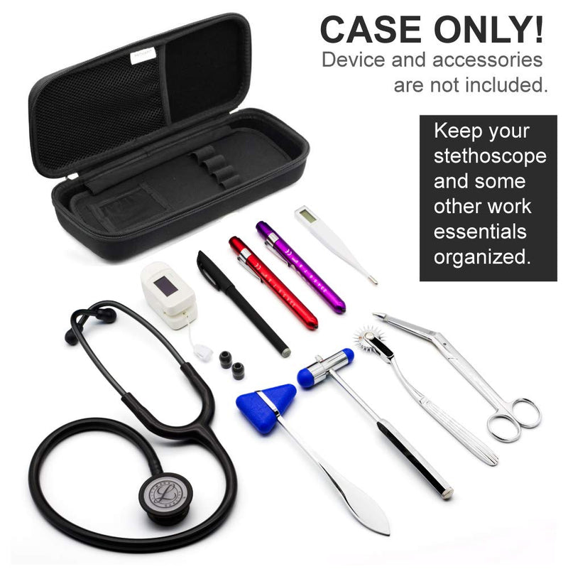 PROHAPI Hard Stethoscope Case, Large Stethoscope Carrying Case with ID Slot, Compatible with 3M Littmann/ADC/Omron/MDF Stethoscope Includes Mesh Pocket for Nurse Accessories (Black) Black