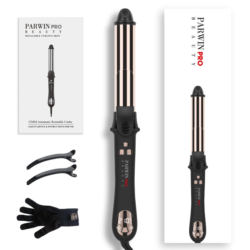 25 mm Rotating Curling Iron, Automatic Hair Curler, Dual Voltage | Nano Titanium Coating, Curling Tongs, LCD Display, Negative Ions, Auto Shut-Off, 120–210°C, for Loose Curls 25MM