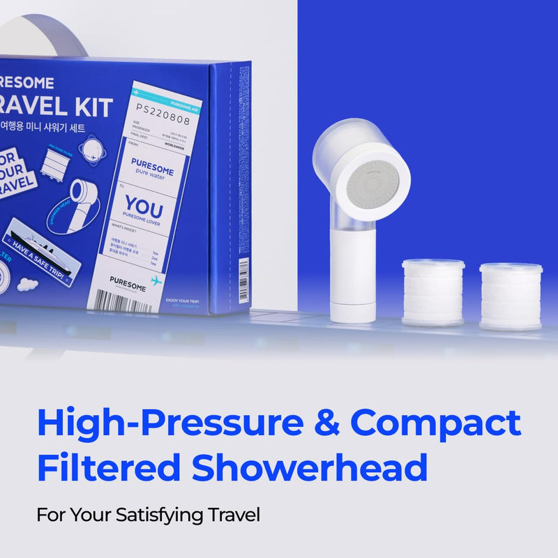 BODYLUV Puresome Travel Mini Shower Head Set with Pure Filter | Compact Portable Shower Kit with High-Pressure Spray, Chlorine & Calcium Reduction | Includes 2 Replacement Filters and Waterproof Pouch