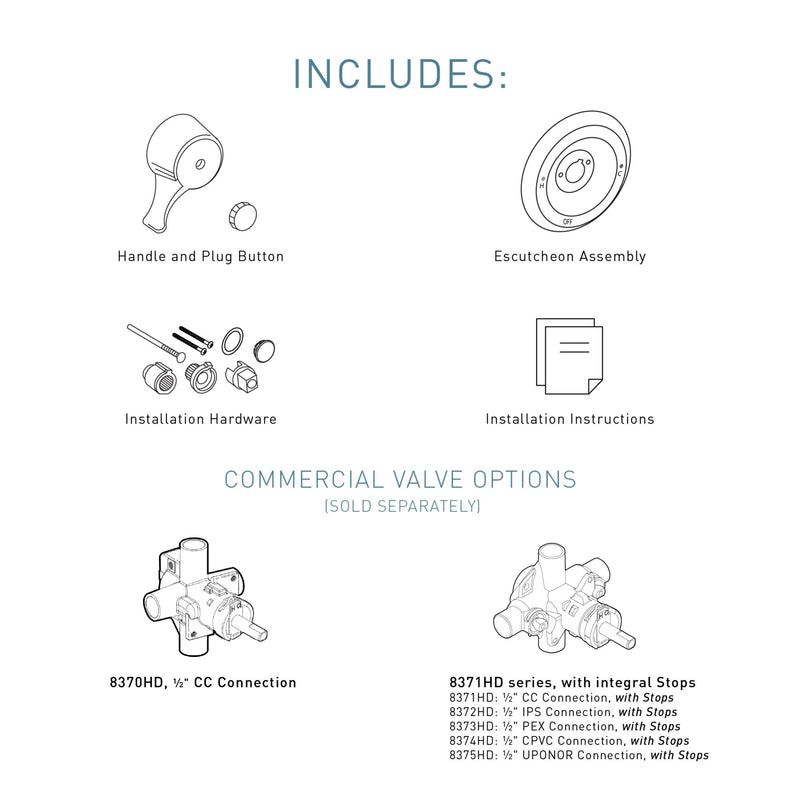 Moen M-Dura Posi-Temp Shower Trim Kit, Commercial 7-Inch Classic Shower Valve Control Trim Kit, Valve Required (Sold Separately), Brushed Nickel, T8370CBN 7-Inch Shower Trim Kit