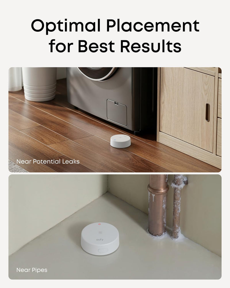 eufy Water Leak and Freeze Sensor E20, Dual Detection, Extended Reach with Cable, Built-in Alert with 75 dB Alarm, Long-Lasting 5-Year Battery Life, Requires HomeBase 2, 3, Mini, or Pro