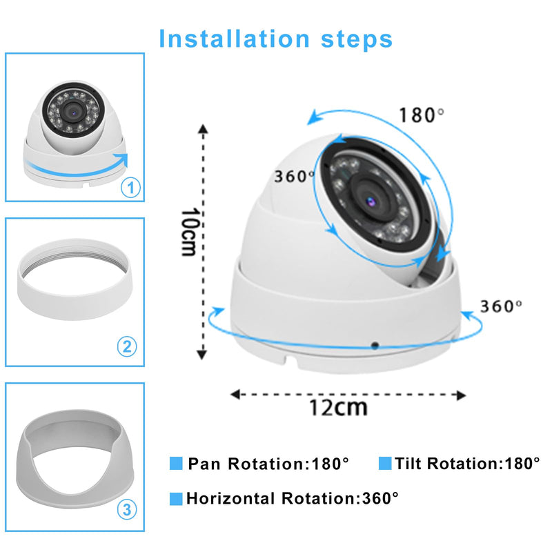 2MP Analog CCTV Camera 1080p 4-in-1 (TVI/AHD/CVI/960H Analog) Dome Security Cameras Outdoor Indoor, 2.8mm Lens, ICR, 24pcs LEDs, IR Night Vision, 105° Wide Angle, Full Metal Housing