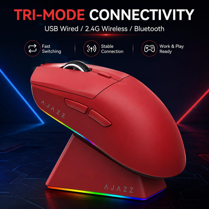 AJAZZ AJ139 V2 MC Tri-Mode Wireless Gaming Mouse, 24K DPI, Red AJ139 V2 MC Red