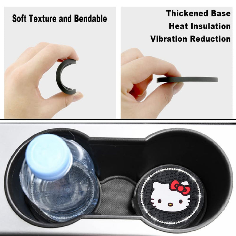 2PCS Cute Kitty Cup Holder Coasters, Black Silicone Anti-Slip Car Coasters,Cup Pads for Home Office,Universal 2.75 Inch B