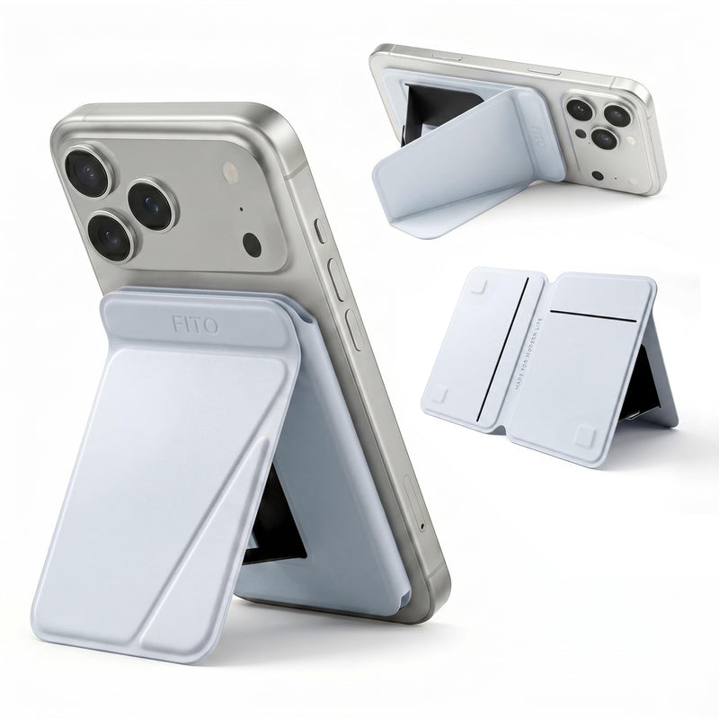 FITO for MagSafe Wallet Stand, 3 Card Holder, RFID Blocking, Magnetic Phone Wallet for iPhone 17e/17/16/15/14/13/12 (Not for 13/12 Mini) Sky Blue