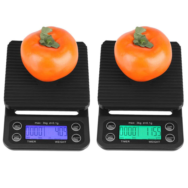 Fdit 3KG/0.1g Electronic LCD Digital Kitchen Food Scale Drip Coffee Weighing with Timer (Green)