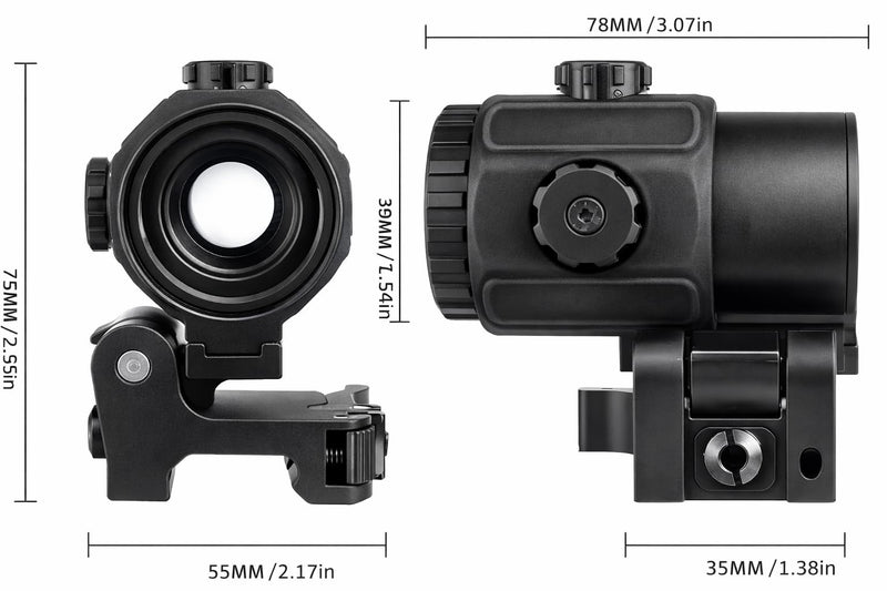 4X Magnifier G3Sight Scope Airsoft with Switch to Side QD Mount for 20mm Rail Apply for Red dot Zooms with 3X of Power Shockproof (Black - 4X Sight Scope)