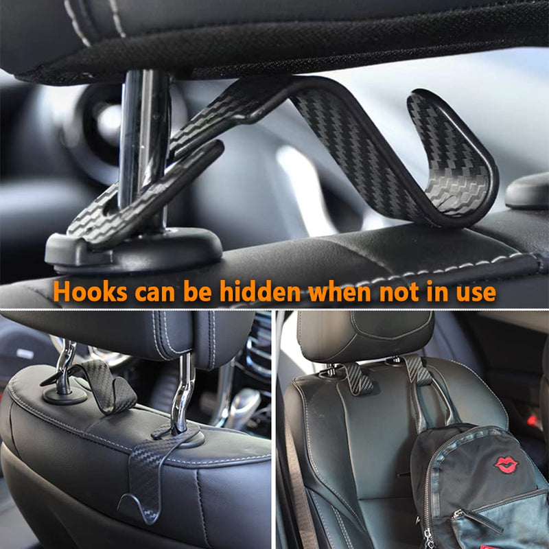 Utility Car Headrest Hidden Hook 33lb(Max) Car Hooks for Purses and Bags,Hard Hat Holder for Truck Seat Hanger Storage Organizer for Coats,Umbrellas,Grocery Bags,Handbags Universal Car Accessories Carbon Fiber-4pcs