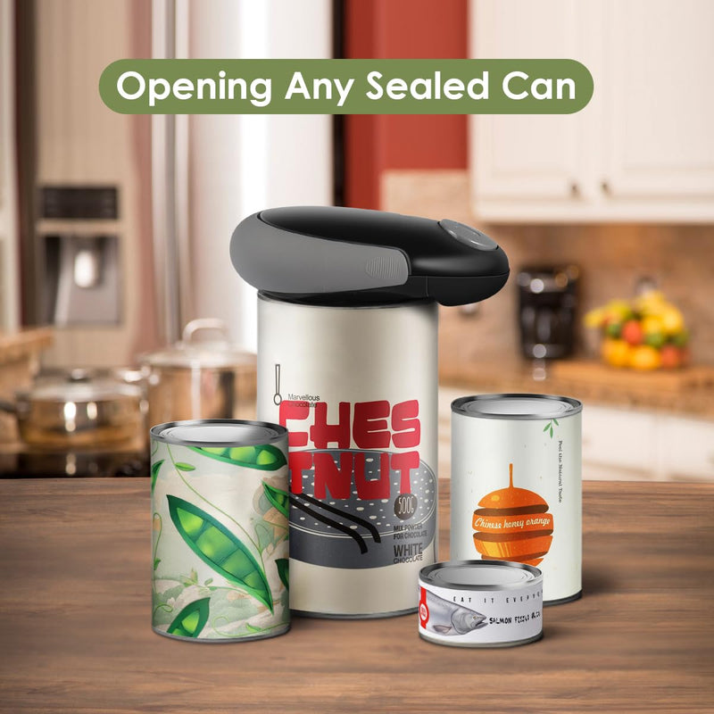 Electric Can Opener, Black, Automatic Hands-Free Operation, One-Touch Start, Fast Hygienic Design, Safe No Sharp Edges