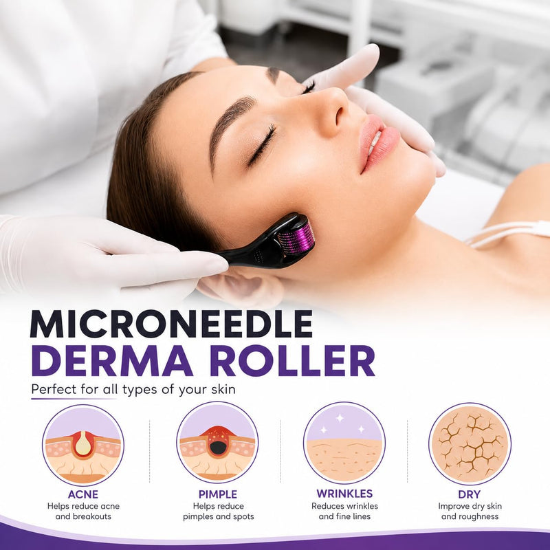 1mm Derma Roller for Hair & Beard Growth – 540 Titanium Microneedles, Microneedling Tool for Face & Scalp, Skin Repair & Acne Scars, At-Home Use for Men & Women Derma 1mm