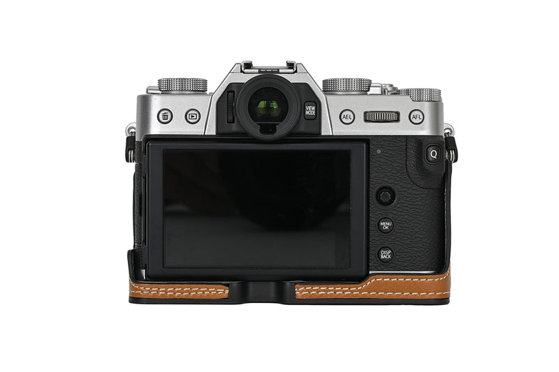 X-T30 Case, BMAOLLONGB Handmade PU Leather Half Camera Case Bag Cover Bottom Opening Version for Fujifilm X-T30 XT30 with Neck Strap Mini Storage Bag (Brown) Brown