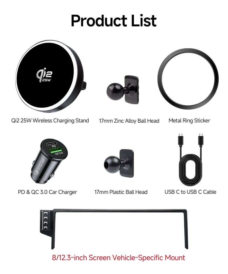 Qi2.2 25W Fast Wireless Charger Car Phone Mount for Toyota bZ4X 2023-2026 | Subaru Solterra 8/12.3" Screen Magsafe Accessories Fast Charging Magnetic Cell Phone Holder Compatible with iPhone Android