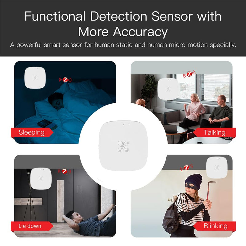 Presence Sensor, WenzhiIoT Smart Motion Sensor Zigbee 5.8 GHz Radar MmWave Presence Sensor Movement Body Motion Detection with Luminance/Distance Tuya Smart Life Home Assistant Zigbee 5.8GHz MmWave Radar