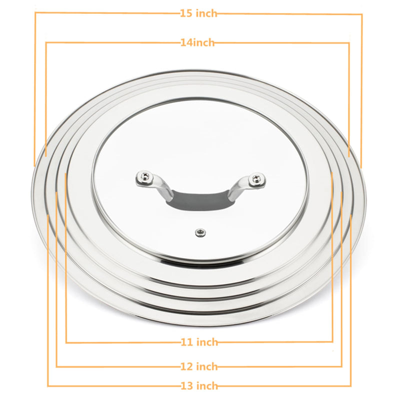 15 inch Large Universal Lid for 11-15" Pans Pots, Stainless Steel Pan Lid Cover for 11 12 13 14 15 In Cast Iron Skillets Frying Pans Woks 15 Inch