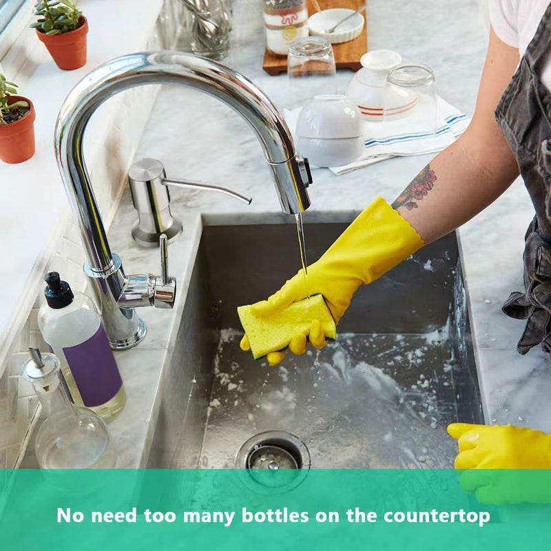 Soap Dispenser for Kitchen Sink, Built in Sink Soap Dispenser (Brushed Nickel), Countertop Soap Dispenser Pump with 47" Extension Tube kit, No Need to Fill Little Bottle Again (Longer Thread Shaft) Brushed Nickel