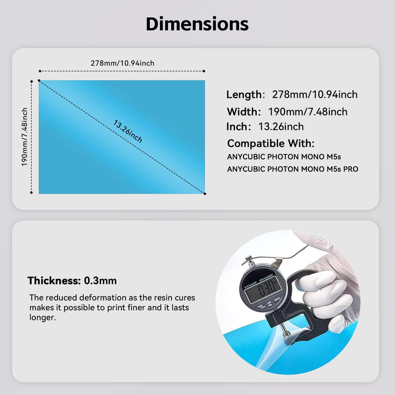 UniTak3D Photon Mono M5S/M5S Pro/M7 Pro/Saturn 3 Ultra ACF Release Film 3Pcs 10.1 Inch Fast FEP Film for High Speed Printing,Suitable for ANYCUBIC Fast 12K 14K Resin 3D Printer-278x190(mm) for Photon Mono M5S/M5S Pro/M7 Pro/Saturn 3 Ultra-278x190mm