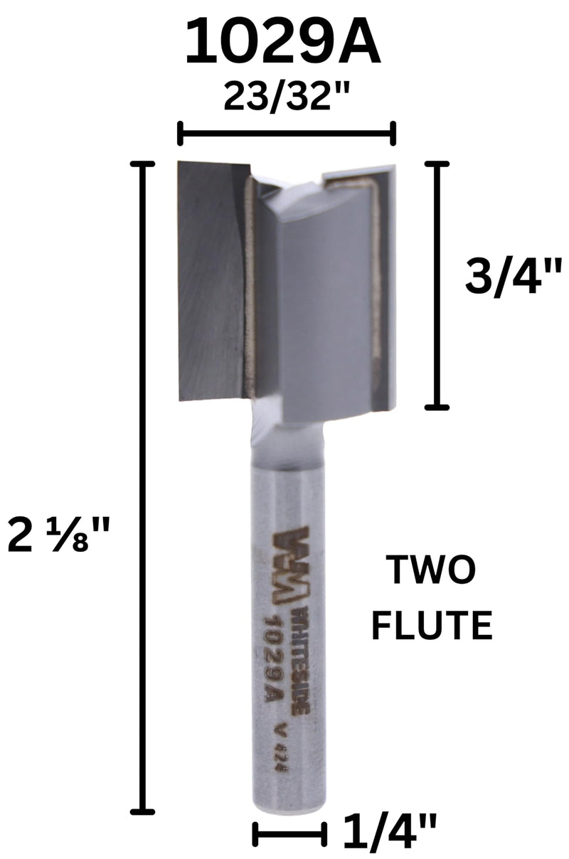 Whiteside Router Bits 1029A Straight Bit with 23/32-Inch Cutting Diameter and 3/4-Inch Cutting Length